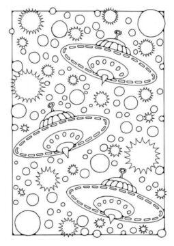 Dibujo de Tres Ovnis en el Espacio para Colorear