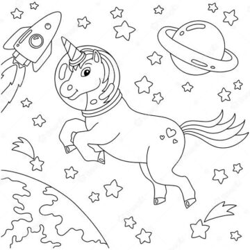 Dibujo de Unicornio Espacio Exterior para Colorear