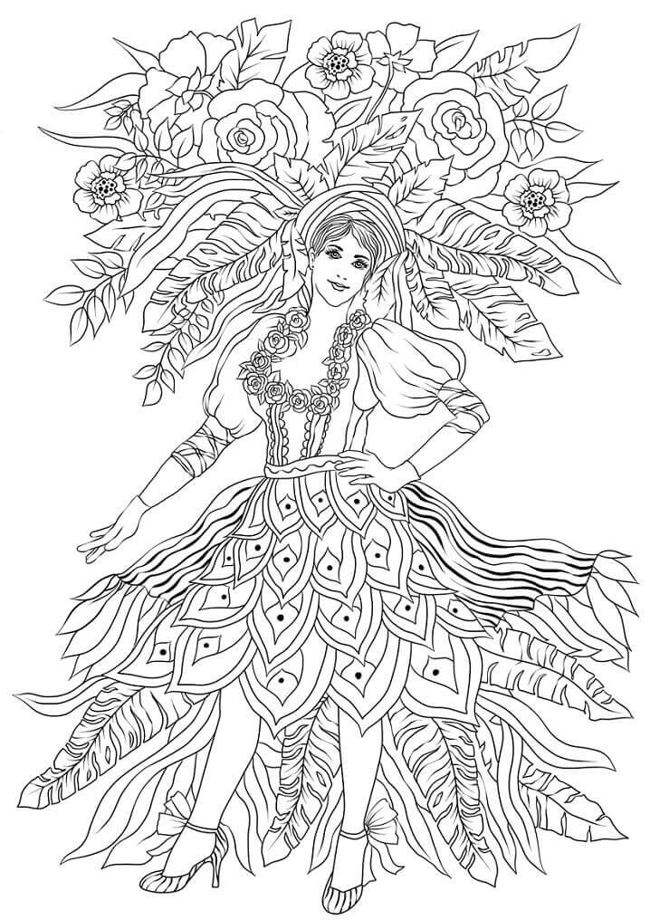 Dibujo de Bailarina en el Carnaval de Tenerife para Colorear