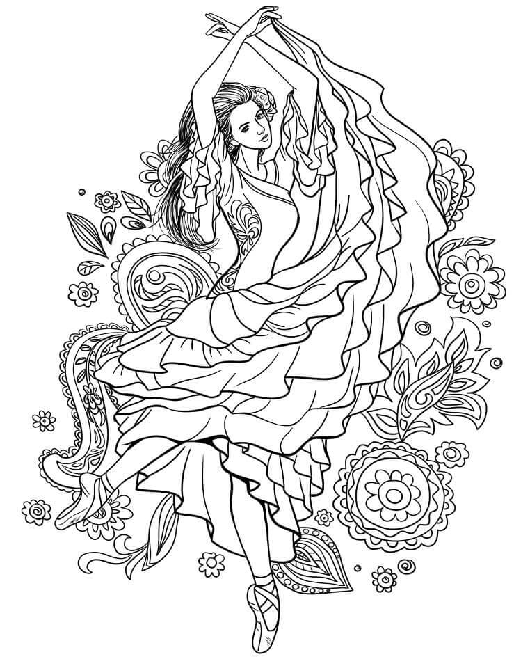 Dibujo de Gitana Bailando Carmen para Colorear
