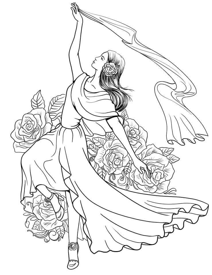 Dibujo de Mujer Espaola Bailando Flamenco para Colorear