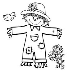 Dibujo de Espantapjaros con Pjaro y Flor para Colorear
