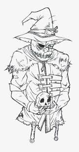 Dibujo de Espantapjaros de Miedo con Calavera para Colorear