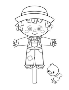 Dibujo de Espantapjaros y Pollo para Colorear