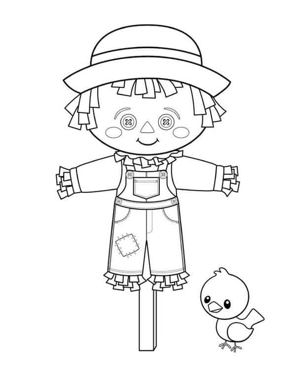 Dibujo de Espantapjaros y Pollo para Colorear