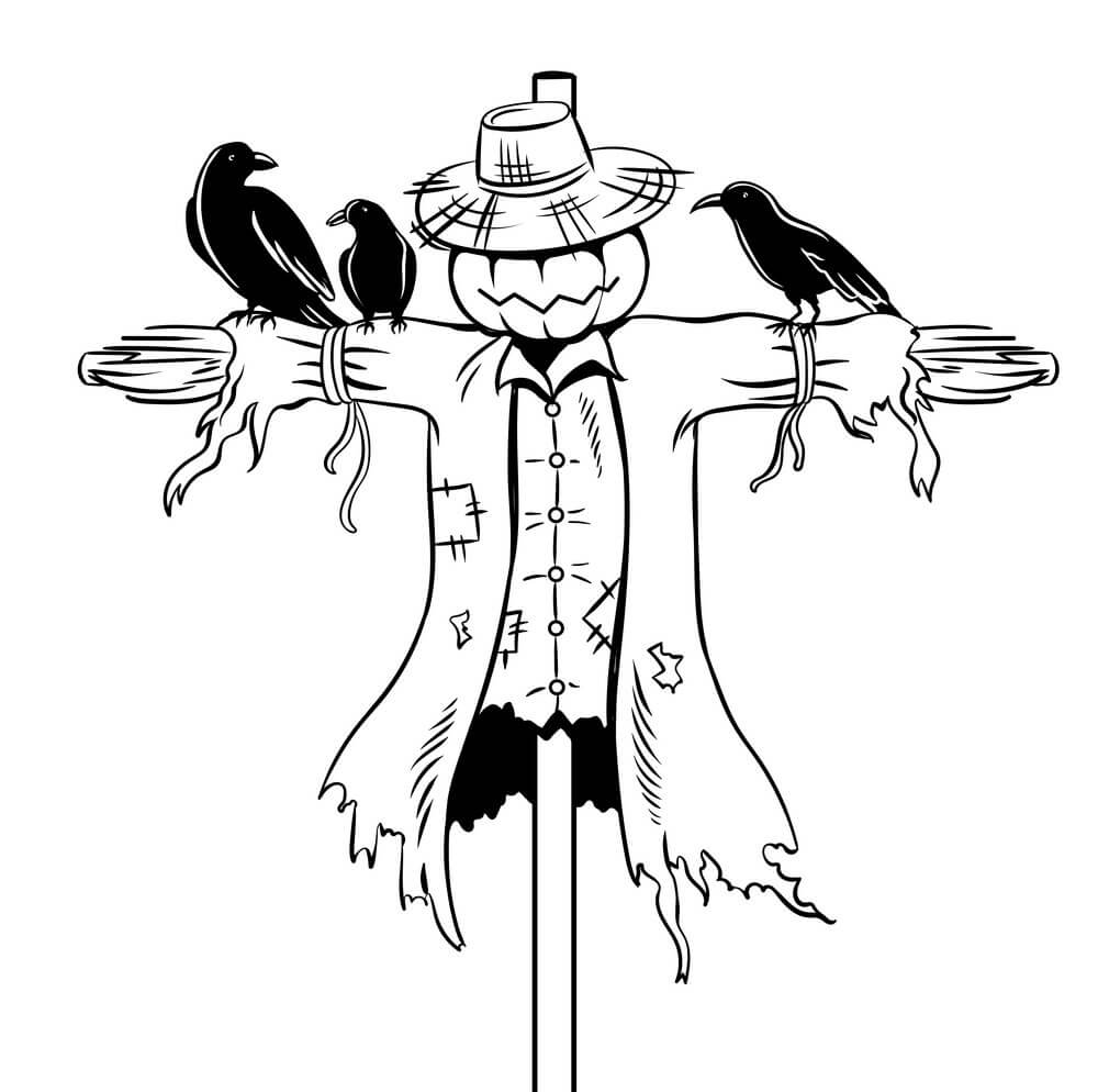 Dibujo de Espantapjaros y los Tres Cuervos para Colorear