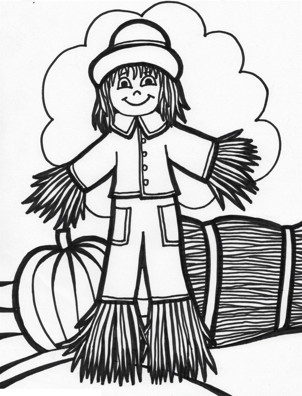 Dibujo de Nia Espantapjaros Sonriente para Colorear