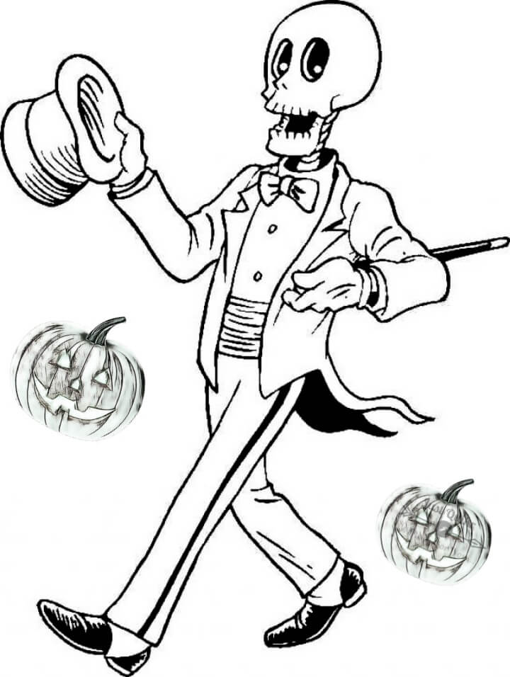 Dibujo de Caballero Esqueleto Caminando para Colorear