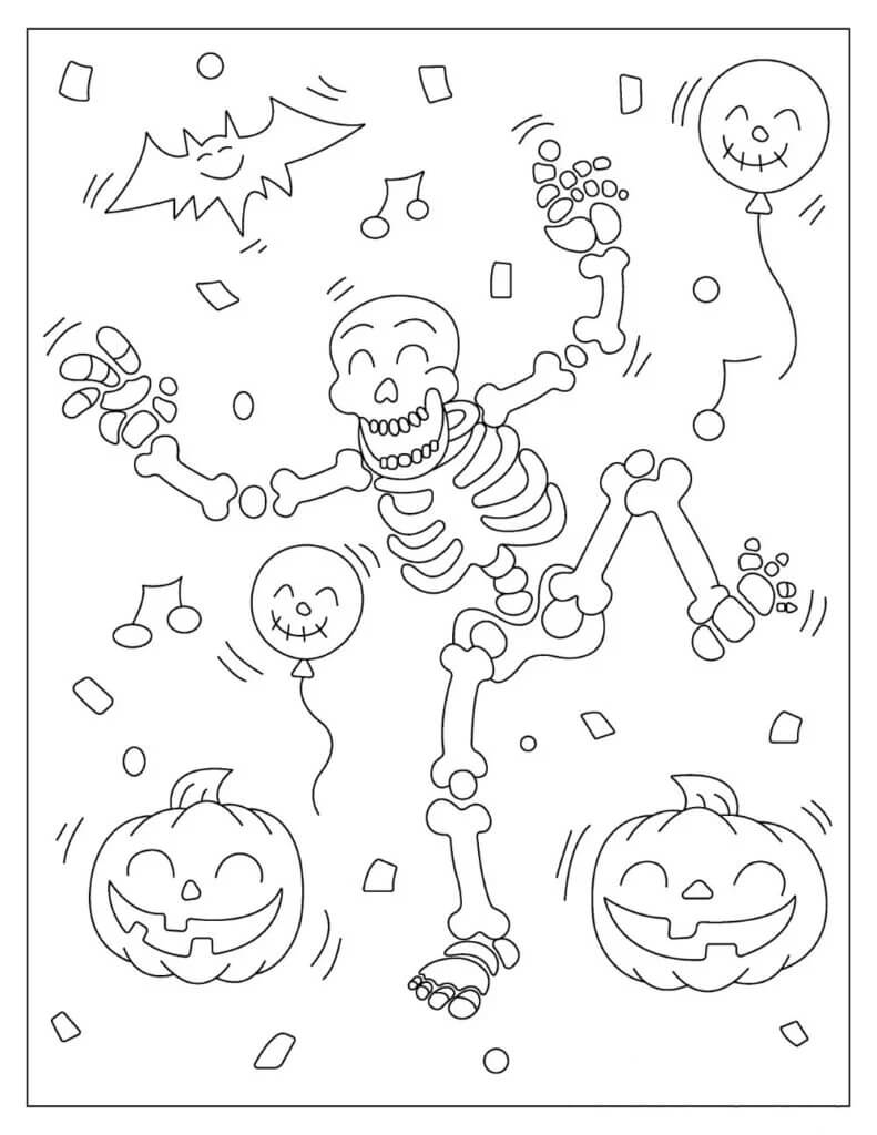 Dibujo de Esqueleto de Divertidos Dibujos Animados para Colorear