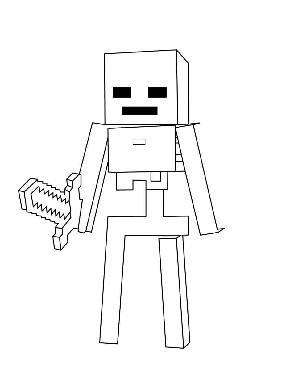 Dibujo de Esqueleto de Minecraft con Espada para Colorear