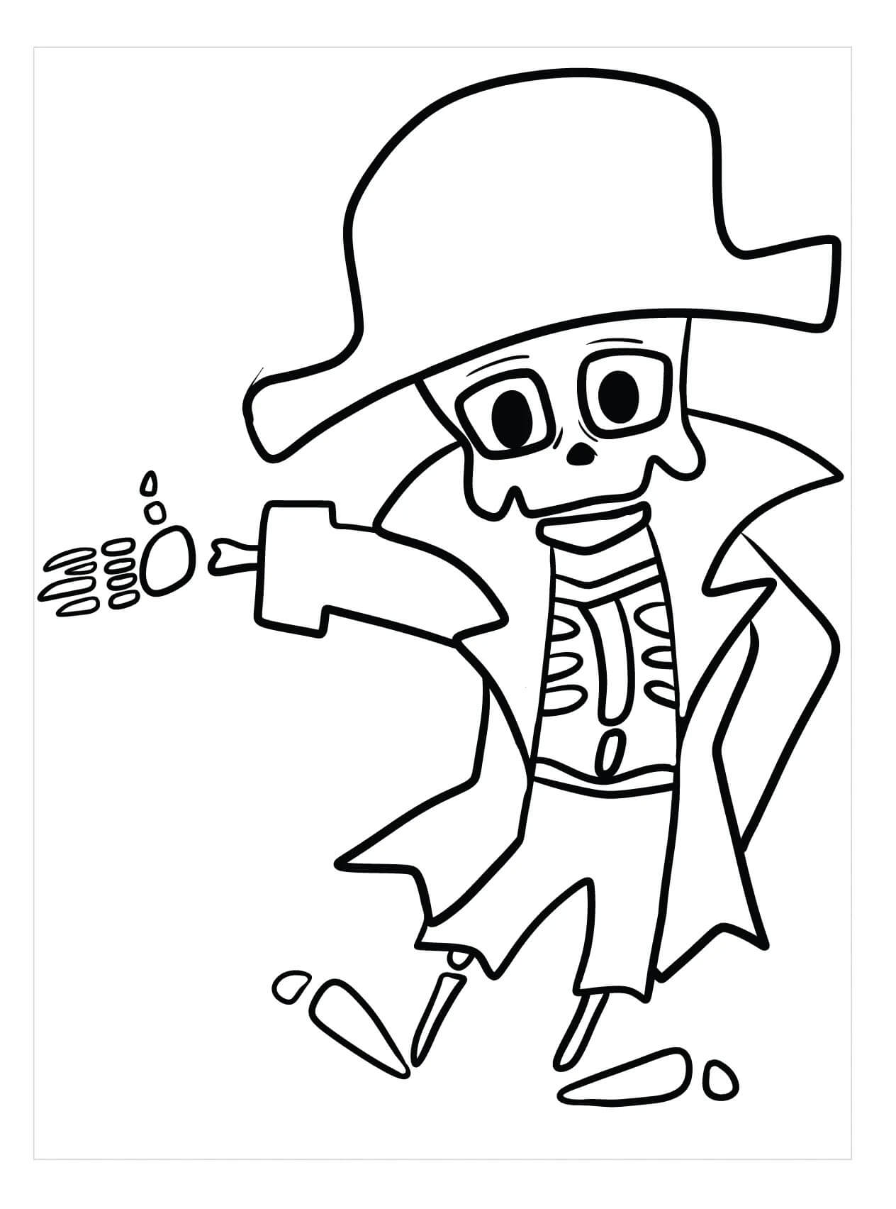 Dibujo de Esqueleto Pirata Chibi para Colorear