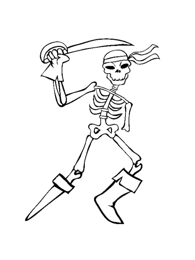 Dibujo de Esqueleto Pirata con Espada para Colorear