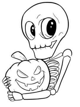 Dibujo de Esqueleto Sosteniendo Calabaza para Colorear