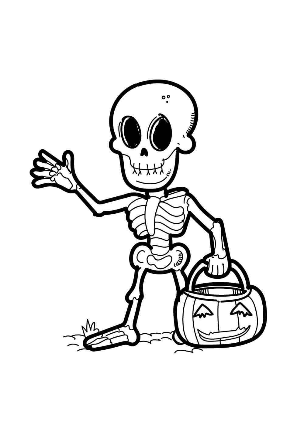 Dibujo de Esqueleto Sosteniendo lámpara para Colorear