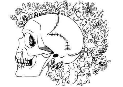 Dibujo de Hueso con Flores para Colorear