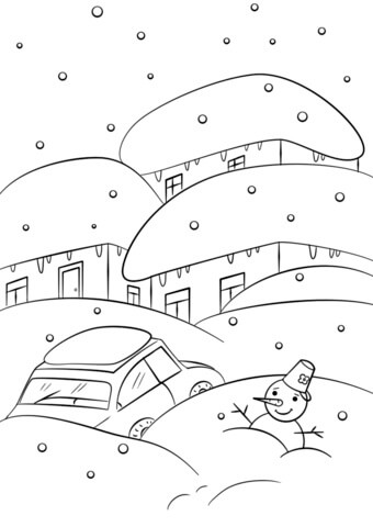 Dibujo de Aldea en Invierno para Colorear