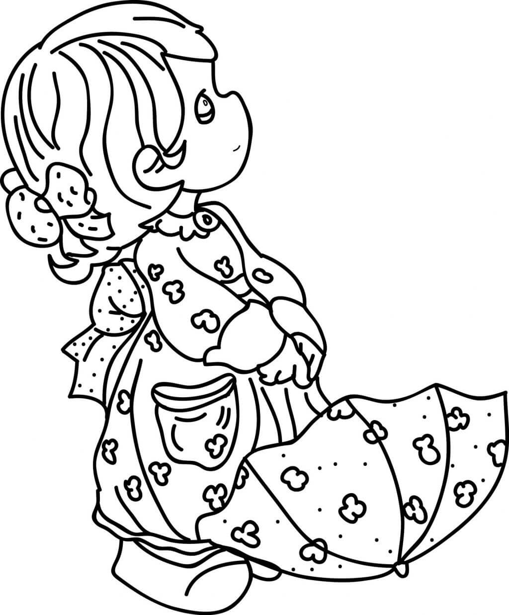 Dibujo de Niña con Paraguas para Colorear