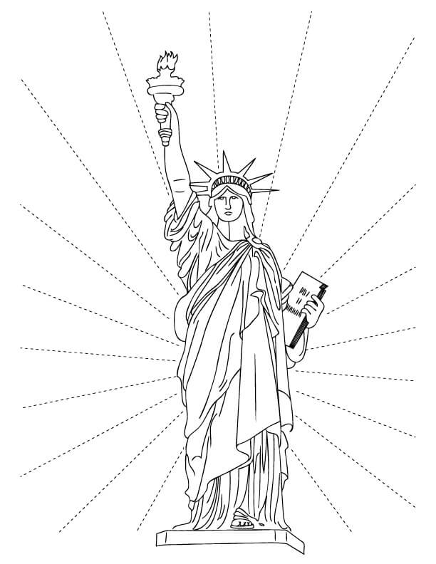 Dibujo de Estatua de la Libertad con el Sol para Colorear