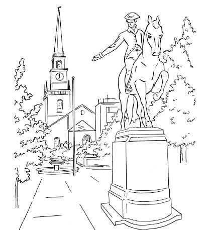 Dibujo de Estatua de Paul Revere en Boston para Colorear