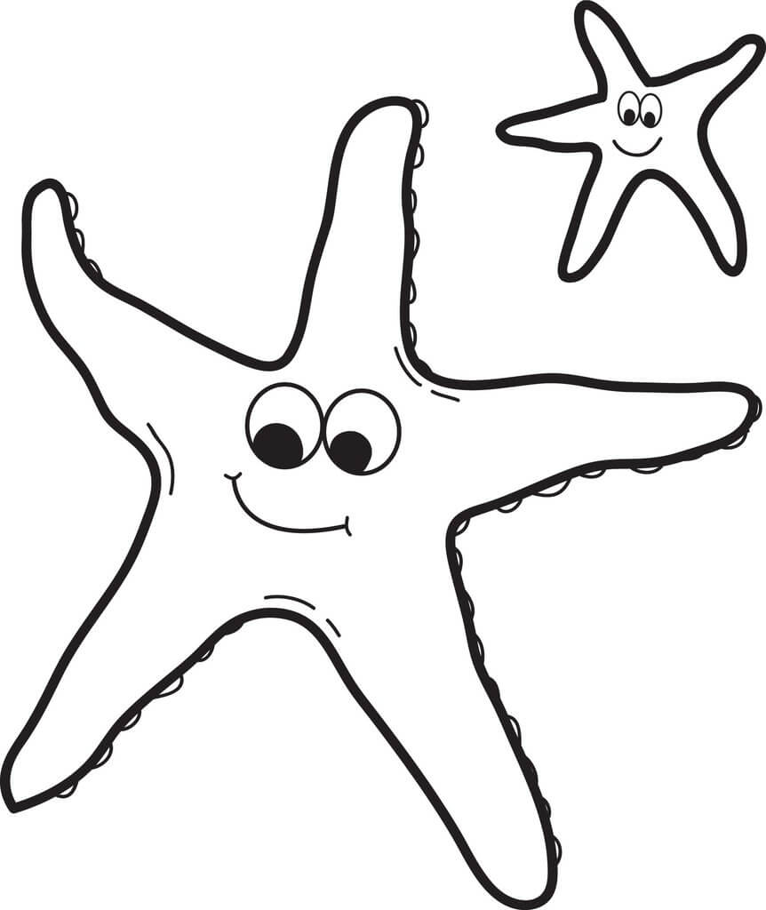 Dibujo de Dos Estrellas de Mar Sonriendo para Colorear