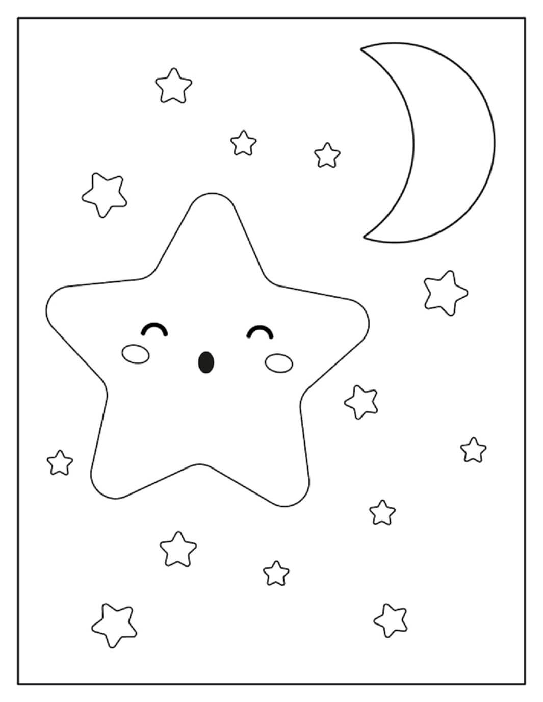 Dibujo de Adorable Estrella con Luna para Colorear