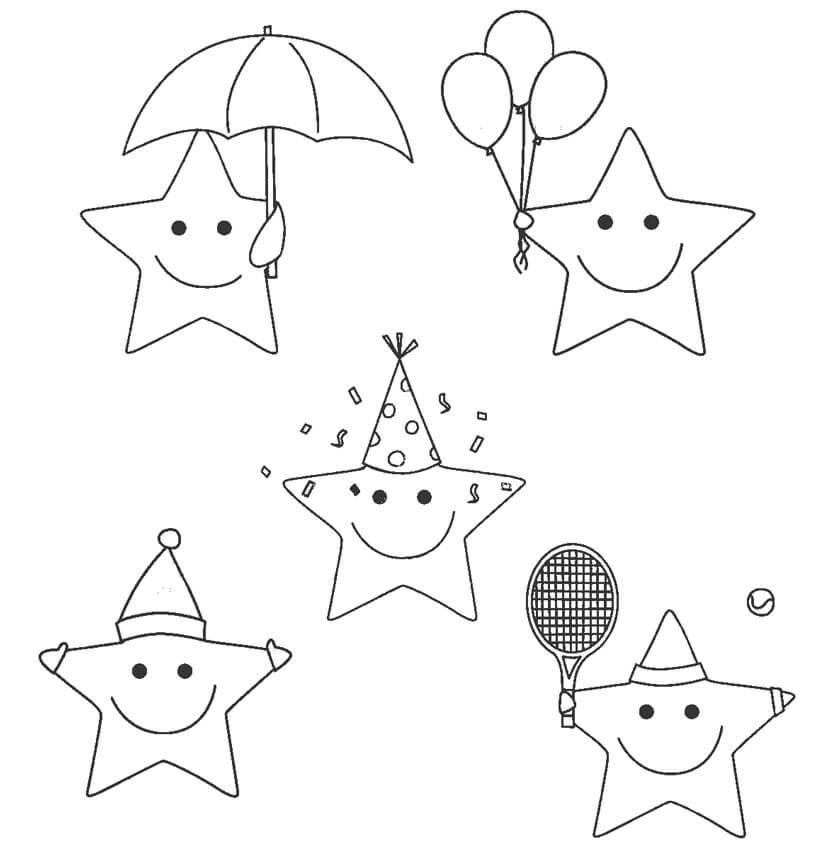 Dibujo de Cinco Estrellas Lindas para Colorear