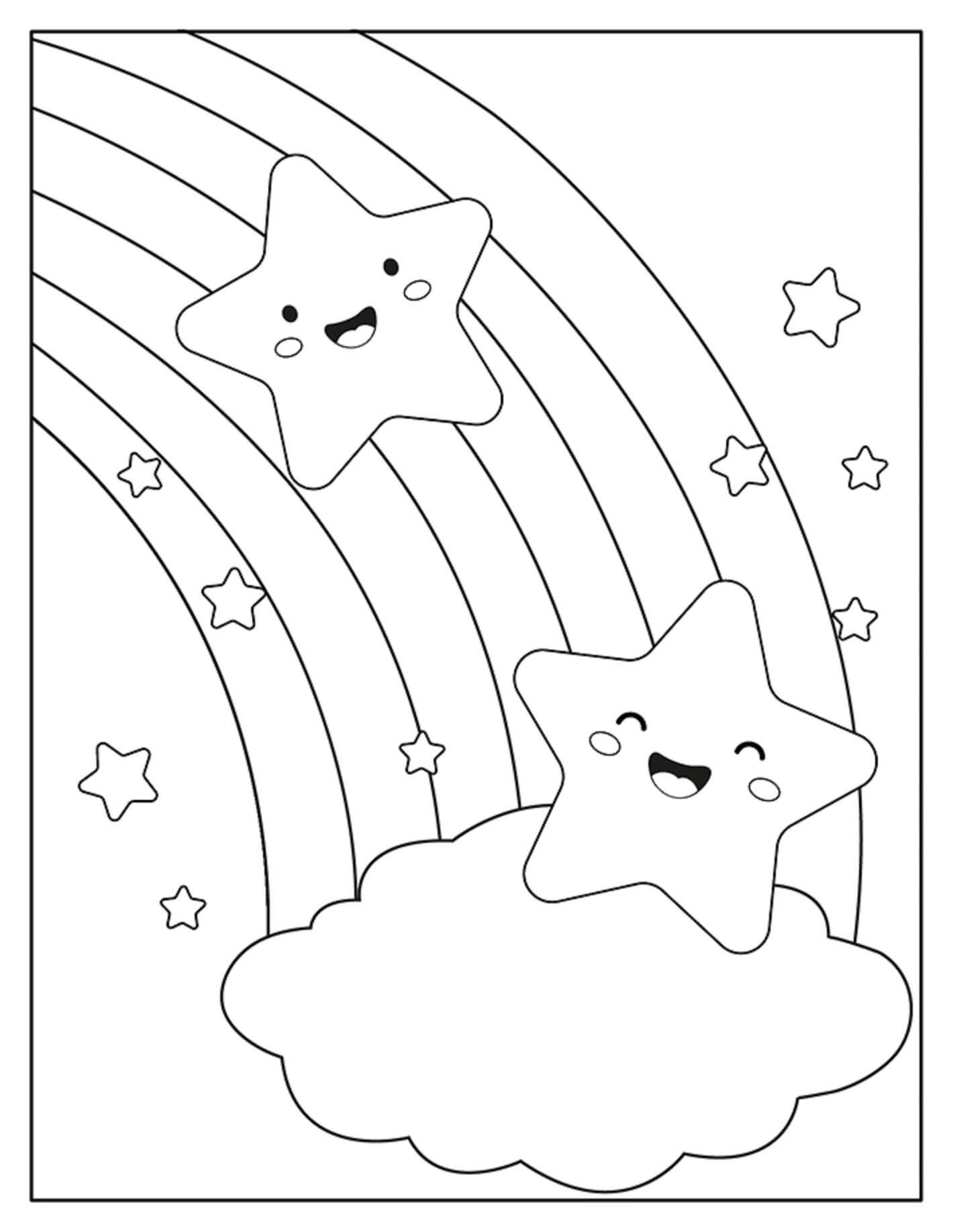 Dibujo de Dos Estrellas Lindo para Colorear
