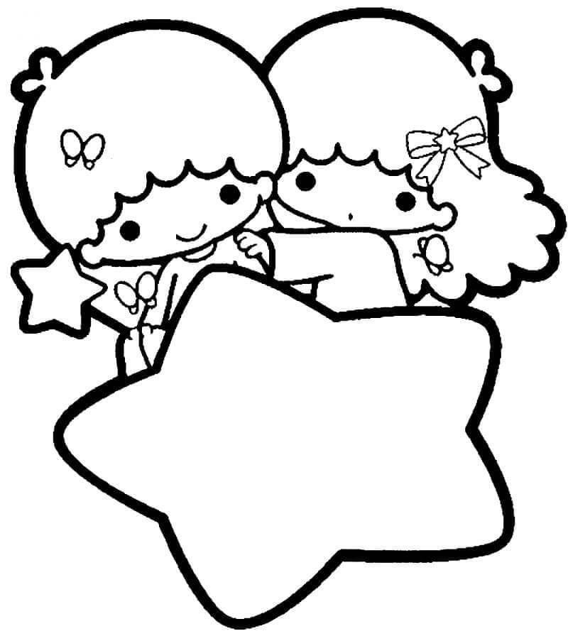 Dibujo de Dos niños con Estrella para Colorear