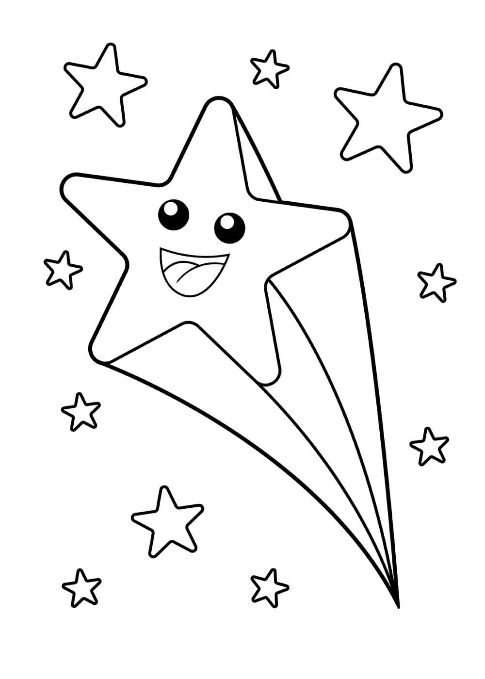 Dibujo de Estrella de Dibujos Animados Divertido con Estrellas para Colorear