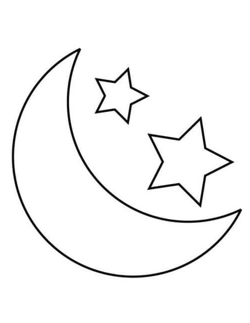 Dibujo de Luna y Dos Estrellas para Colorear