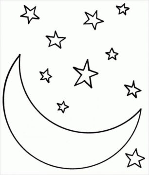 Dibujo de Luna y Estrellas 1 para Colorear