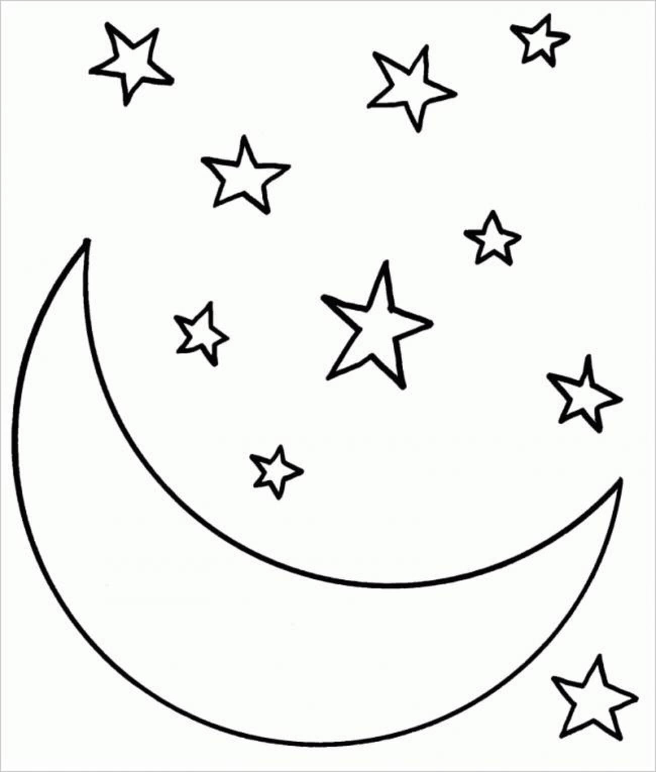 Dibujo de Luna y Estrellas 1 para Colorear