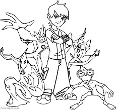 Dibujo de Ben 10 y Extraterrestres para Colorear