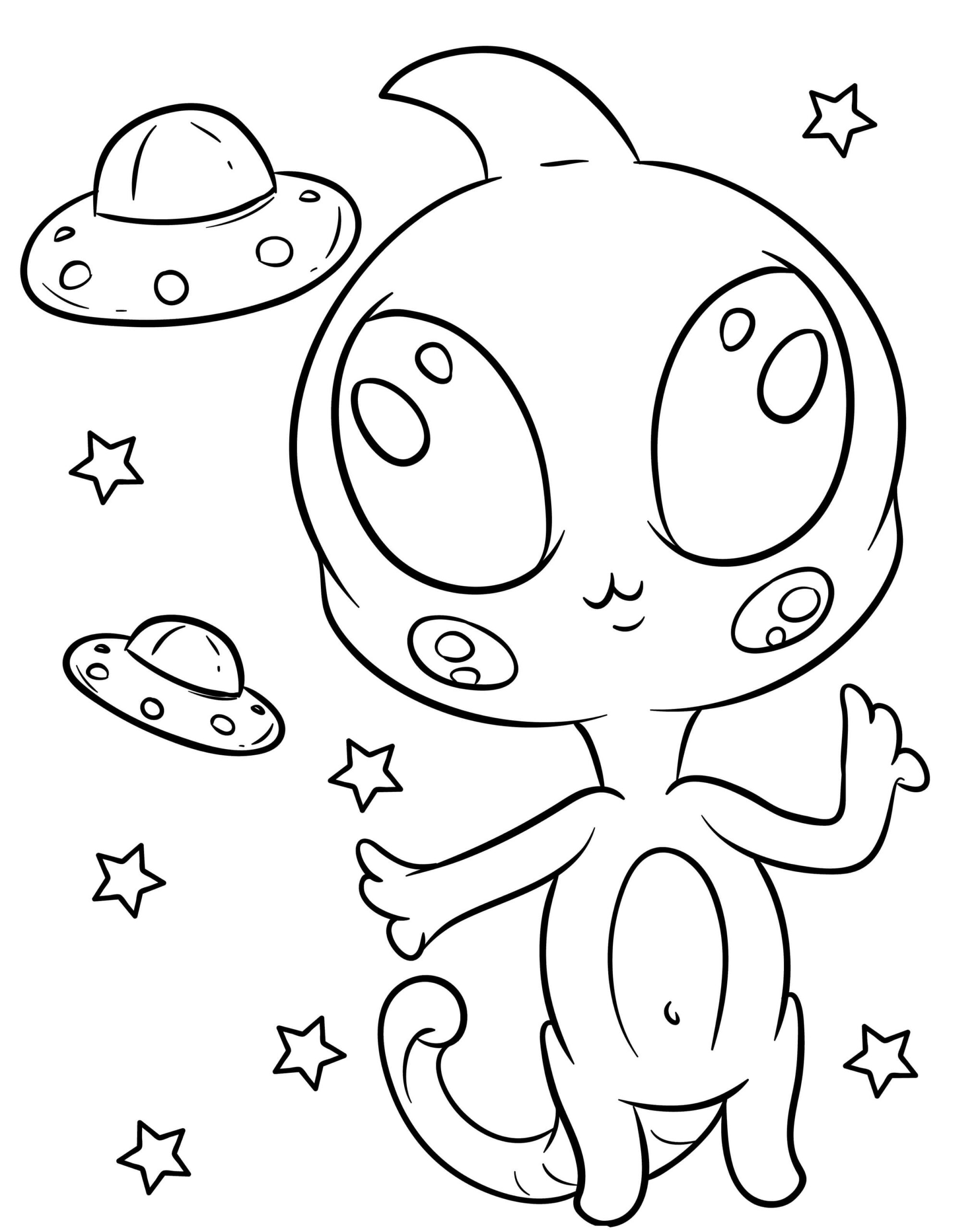 Dibujo de Extraterrestres Kawaii Scaled para Colorear