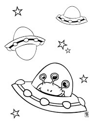 Dibujo de Extraterrestres Volando con Nave Espacial para Colorear