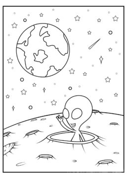 Dibujo de Los Extraterrestres Dicen Hola Tierra para Colorear