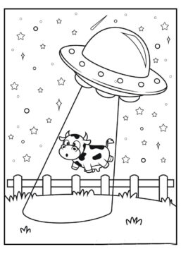 Dibujo de Ovni Atrapa una Vaca Lechera para Colorear