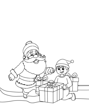 Dibujo de Santa And Kids With Gift Coloring Page para Colorear