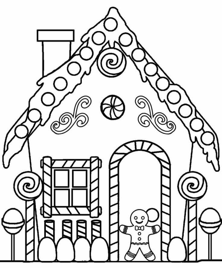 Dibujo de Casa de Pan de Jengibre Fcil para Colorear