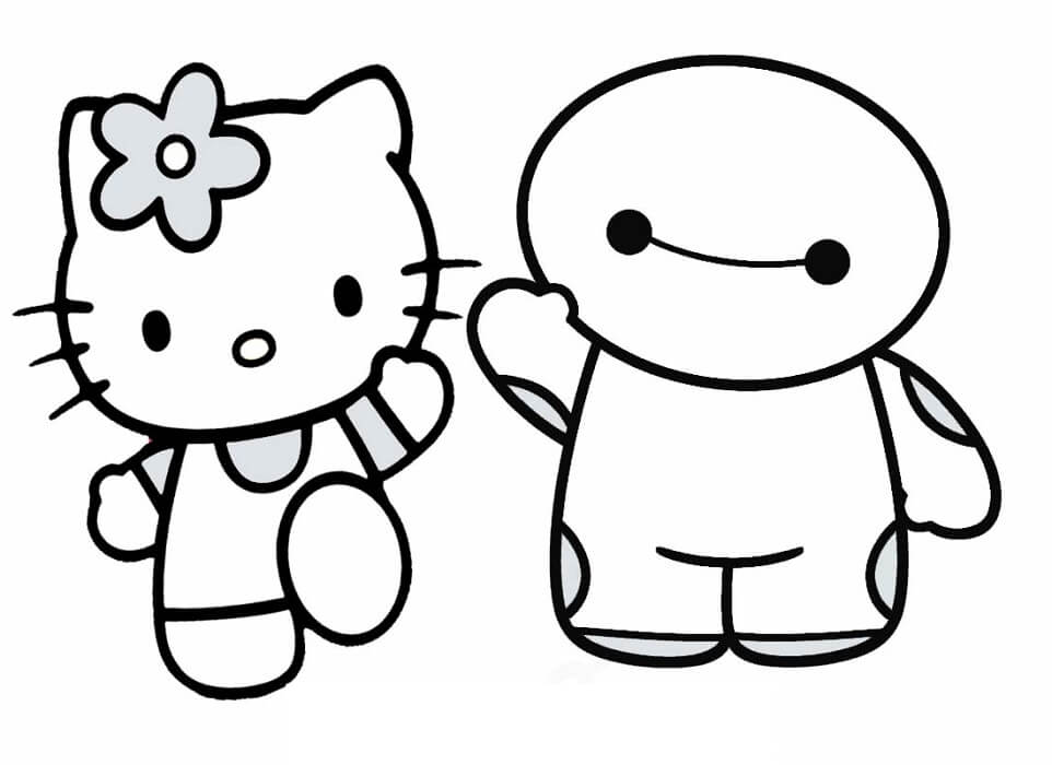 Dibujo de Fcil Hello Kitty y Baymax para Colorear