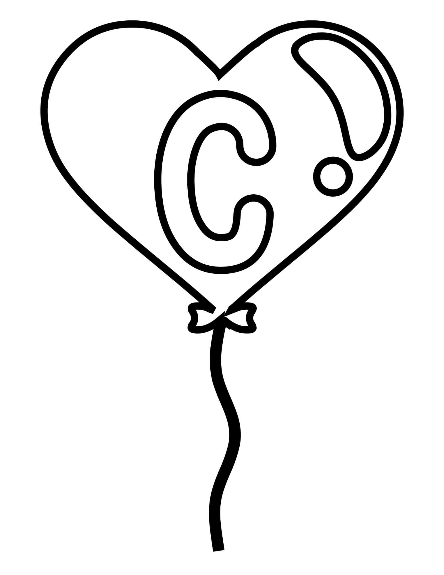 Dibujo de Letra C Fcil en Globo de Corazn para Colorear