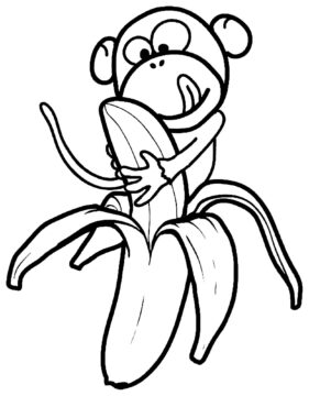 Dibujo de Mono Fcil Comiendo Pltano para Colorear