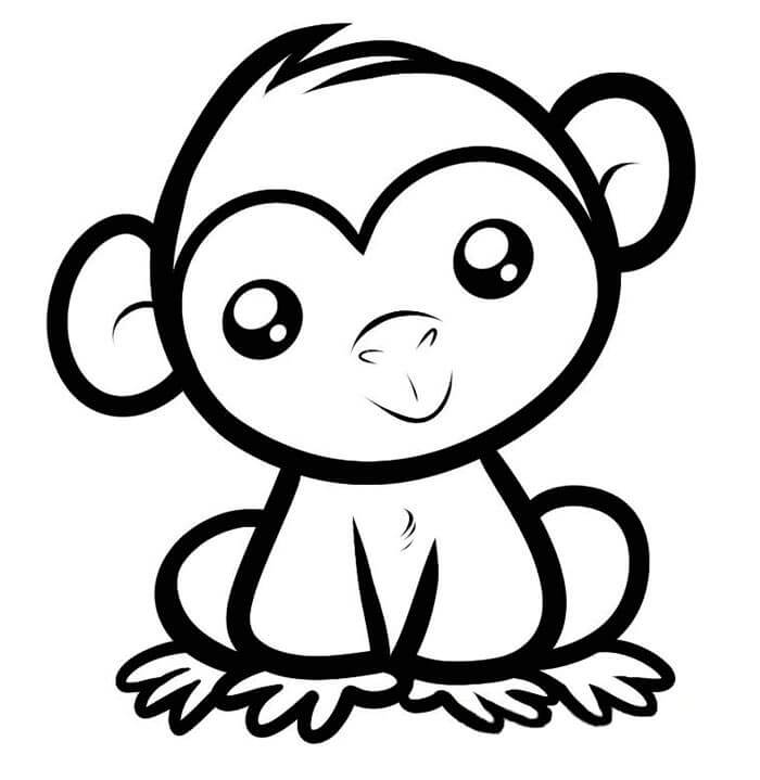 Dibujo de Mono Fcil Sonriendo para Colorear