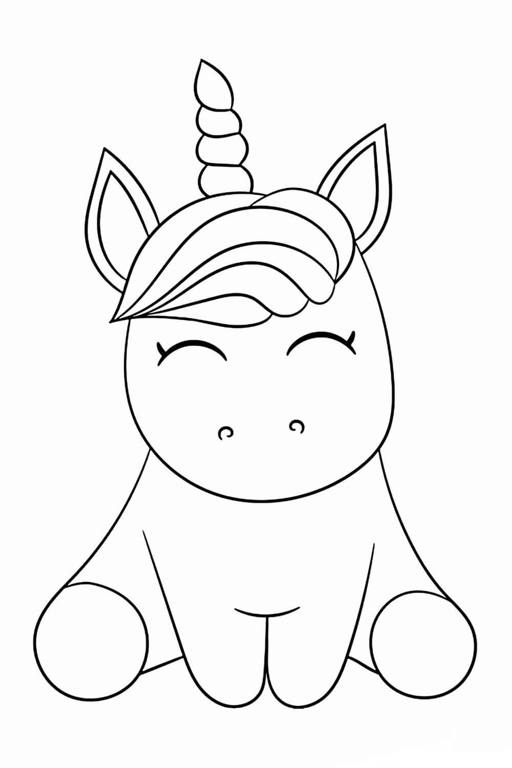 Dibujo de Unicornio Fcil Sentado para Colorear