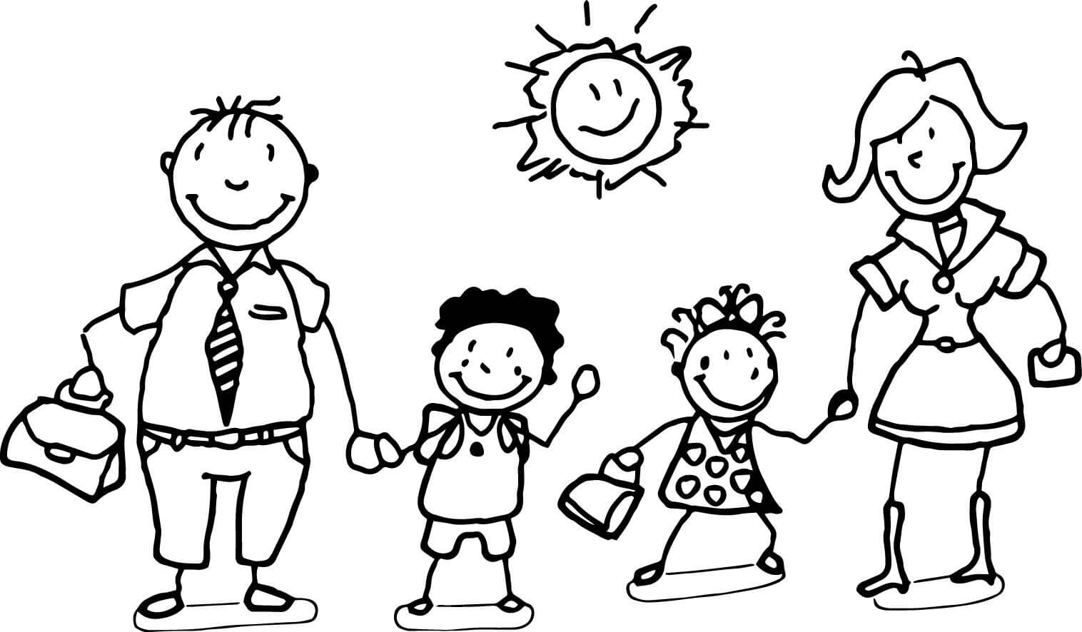 Dibujo de Familia con Sol para Colorear