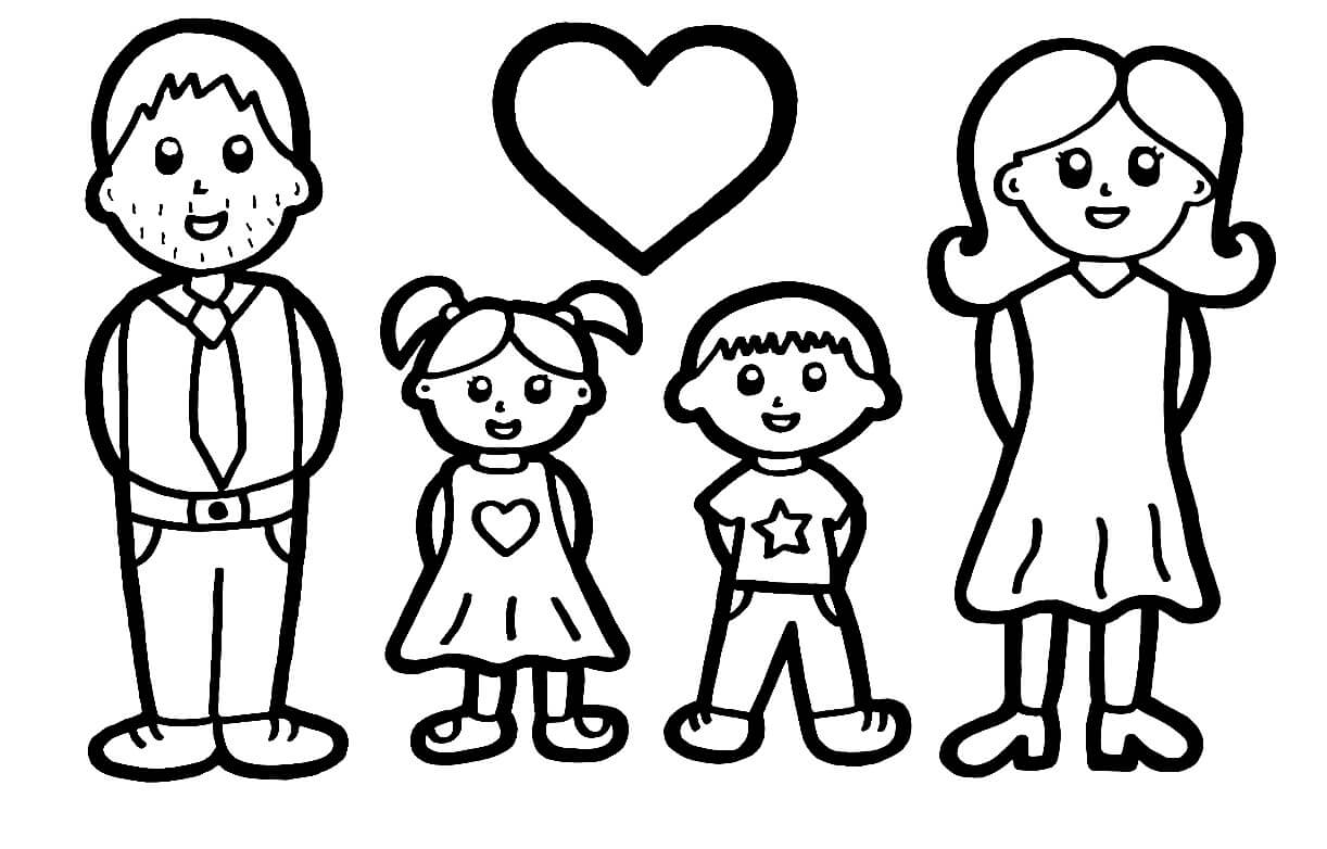 Dibujo de Familia con corazón para Colorear