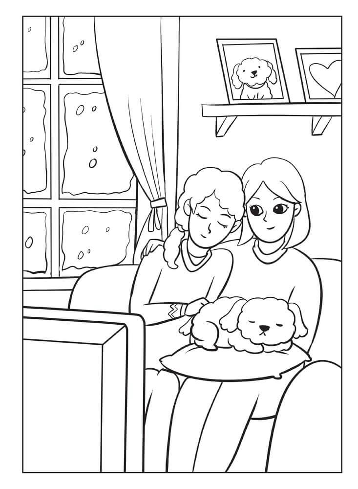 Dibujo de Familia con Perro para Colorear