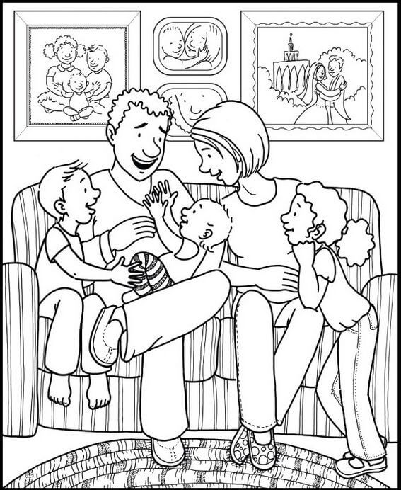 Dibujo de Familia en la Sala de Estar para Colorear