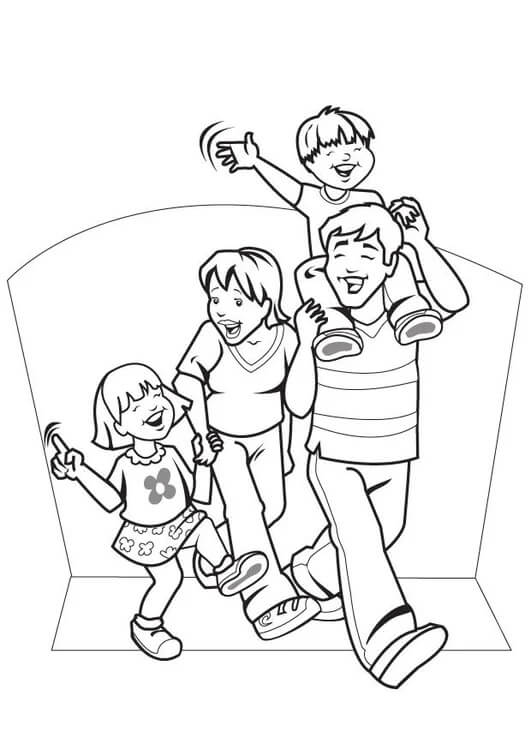 Dibujo de Familia Feliz Caminando para Colorear