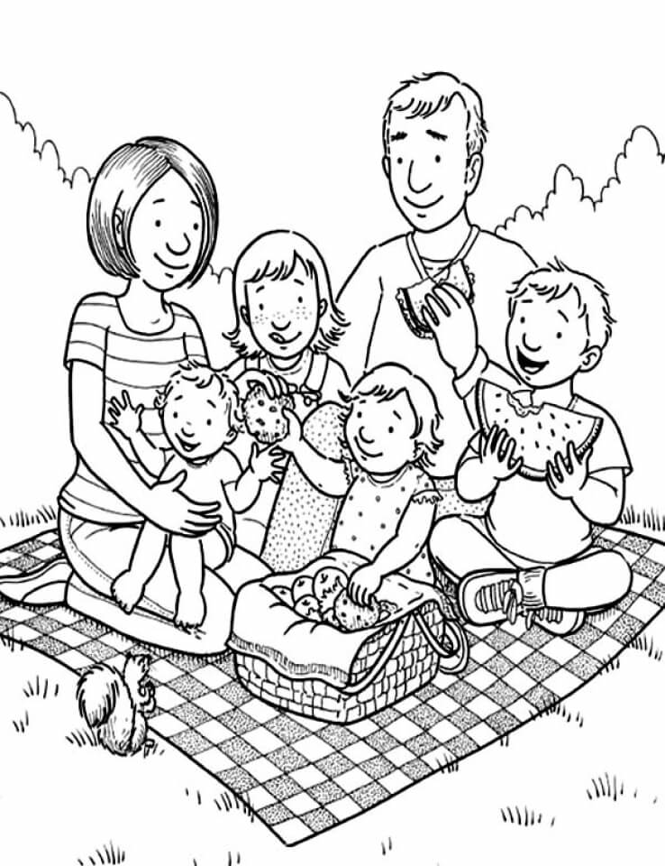 Dibujo de Familia Ir a Picnic para Colorear